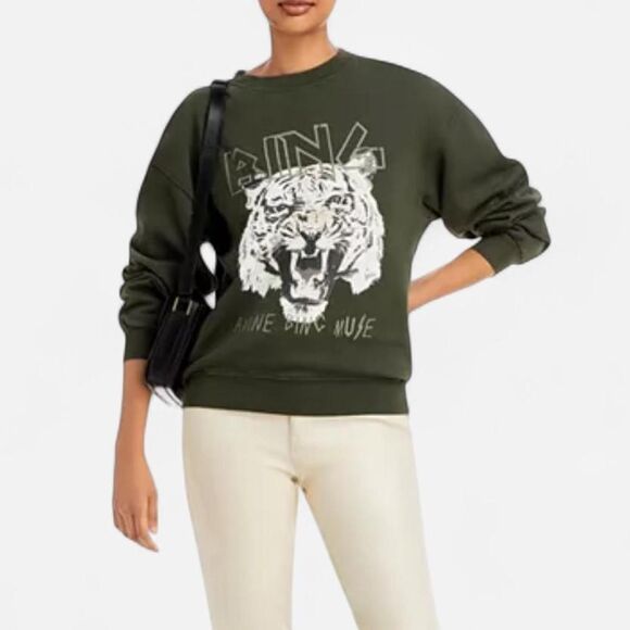 ANINE BING forest green White Tiger Graphic Pullover S | Organic Cotton Street L - Picture 8 of 8
